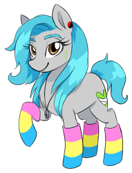 Size: 1108x1453 | Tagged: safe, artist:elisdoominika, oc, oc:sweet elis, earth pony, pony, anarchy, clothes, pansexual, pansexual pride flag, peace symbol, pride, pride flag, simple background, socks, solo, transparent background, vegan