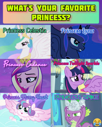 Size: 1920x2400 | Tagged: safe, edit, edited screencap, editor:itsmgh1203, screencap, princess cadance, princess celestia, princess flurry heart, princess luna, spike, twilight sparkle, alicorn, dragon, pony, friendship is magic, g4, luna eclipsed, magical mystery cure, once upon a zeppelin, season 1, season 2, season 3, season 6, season 7, season 9, sparkle's seven, the crystalling, baby, baby pony, clothes, coronation dress, crown, dress, female, hard-won helm of the sibling supreme, jewelry, male, mare, night, open mouth, open smile, regalia, smiling, spread wings, text, twilight sparkle (alicorn), winged spike, wings