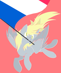 Size: 500x600 | Tagged: safe, artist:clair, editor:fire rush, derpy hooves, pegasus, pony, g4, empire, female, flag, france, mare, mouth hold, spread wings, wings