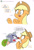 Size: 736x1080 | Tagged: safe, artist:doublewbrothers, applejack, limestone pie, earth pony, pony, g4, angry, applejack's hat, clown, clown makeup, clown nose, cowboy hat, female, floppy ears, freckles, hat, mare, open mouth, red nose, simple background, speech bubble, this will end in pain, this will not end well, white background