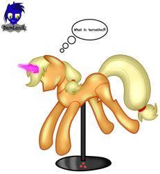 Size: 3840x4154 | Tagged: safe, artist:damlanil, applejack, earth pony, pony, g4, bondage, clothes, collar, comic, crystal horn, encasement, fake horn, female, horn, i have no mouth and i must scream, inanimate tf, latex, link in description, magic, magic aura, mannequin, mannequin tf, mare, no mouth, objectification, pedestal, petrification, ponyquin, rubber, shiny, show accurate, simple background, solo, speech bubble, text, transformation, transparent background, vector
