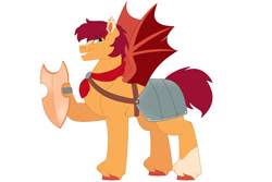 Size: 1280x854 | Tagged: safe, artist:itstechtock, flash magnus, pony, g4, bat wings, netitus, shield, simple background, solo, white background, wings