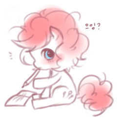 Size: 500x500 | Tagged: safe, pinkie pie, earth pony, pony, ask young pinkamena, g4, book, cute, cuteamena, emanata, female, filly, foal, korean, looking at you, mouth hold, pencil, pinkamena diane pie, sitting, younger