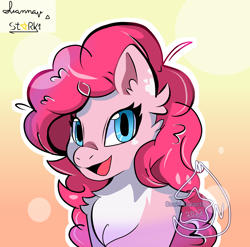 Size: 2800x2771 | Tagged: safe, artist:starki-galactic, pinkie pie, earth pony, pony, g4, bust, chest fluff, female, high res, looking at you, mare, open mouth, open smile, smiling, solo, watermark