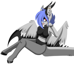 Size: 2197x1896 | Tagged: safe, artist:melodytheartpony, oc, oc:melody silver, dracony, dragon, hybrid, anthro, accessory, asexual, asexual artist, clothes, doodle, fangs, female, horns, leggings, lipstick, personal art, piercing, signature, simple background, solo, white background