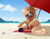 Size: 4500x3500 | Tagged: safe, artist:rainbowfire, oc, oc only, earth pony, pony, :3, :p, beach, butt, cloud, cute, female, glasses, heat, horizon, island, looking at you, ocean, plot, resting, sky, smiling, solo, summer, sun, tongue out, umbrella, vacation, water