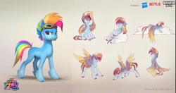 Size: 2048x1080 | Tagged: safe, artist:imalou, boulder media, rainbow dash, pegasus, pony, g4, g5, my little pony: a new generation, behind the scenes, boulder media logo, concept art, female, g5 concept leaks, goggles, hasbro, hasbro logo, logo, mare, my little pony: a new generation logo, netflix, netflix logo, rainbow dash (g5 concept leak), solo, wingless