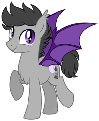 Size: 2219x2702 | Tagged: safe, artist:cayfie, oc, oc only, bat pony, pony, commission, cute, high res, male, ocbetes, raised hoof, simple background, solo, transparent background, vector