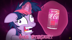 Size: 1918x1078 | Tagged: safe, screencap, twilight sparkle, pony, unicorn, g4, coca-cola, female, game theory, glowing, glowing horn, horn, levitation, magic, mare, starlight coca-cola, telekinesis, twilight snapple, youtube