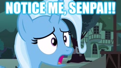 Size: 1280x720 | Tagged: safe, edit, edited screencap, screencap, trixie, pony, unicorn, g4, magic duel, season 3, caption, female, frown, image macro, imgflip, mare, notice me senpai, open mouth, solo, text