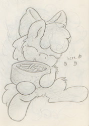 Size: 481x678 | Tagged: safe, artist:slightlyshade, apple bloom, earth pony, pony, g4, female, filly, foal, food, pie, solo, traditional art
