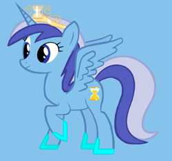 Size: 1888x1764 | Tagged: safe, minuette, alicorn, pony, g4, alicornified, female, hoof shoes, hourglass, jewelry, mare, minuetticorn, race swap, raised hoof, simple background, solo, spread wings, tiara, wings