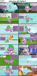 Size: 1282x2590 | Tagged: safe, edit, edited screencap, screencap, smolder, spike, twilight sparkle, alicorn, dragon, pony, comic:celestia's servant interview, father knows beast, g4, molt down, season 1, season 8, winter wrap up, basket, blanket, caption, comic, cs captions, cute, detailed background, dragon wings, dragoness, duo, face plant, female, flying, golden oaks library, interview, male, mare, raised hoof, screencap comic, spikabetes, text, twilight sparkle (alicorn), twilight's castle, upside down, waving, winged spike, wings