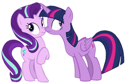 Size: 1280x844 | Tagged: safe, edit, edited screencap, editor:twilyisbestpone, screencap, starlight glimmer, twilight sparkle, alicorn, pony, unicorn, fame and misfortune, g4, season 7, background removed, boop, duo, female, mare, noseboop, not a vector, simple background, transparent background, twilight sparkle (alicorn)