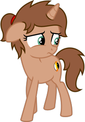 Size: 1535x2195 | Tagged: safe, artist:peternators, oc, oc only, oc:heroic armour, pony, unicorn, female, filly, floppy ears, foal, ponytail, rule 63, simple background, solo, teenager, transformation, transgender transformation, transparent background