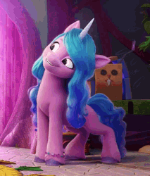 Size: 546x640 | Tagged: safe, screencap, izzy moonbow, pony, unicorn, g5, my little pony: a new generation, spoiler:my little pony: a new generation, animated, fabulous, female, fit right in (g5), gif, mare, solo