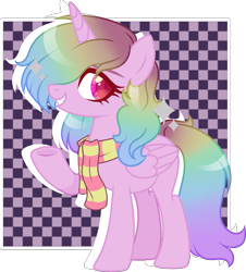 Size: 2017x2235 | Tagged: safe, artist:stormcloud-yt, oc, oc only, alicorn, pony, alicorn oc, base used, clothes, eyelashes, high res, horn, raised hoof, scarf, simple background, smiling, solo, striped scarf, transparent background, underhoof, wings