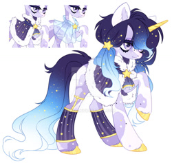 Size: 1024x970 | Tagged: safe, artist:miioko, oc, oc only, pony, unicorn, clothes, deviantart watermark, ethereal mane, eyelashes, female, hair over one eye, horn, mare, obtrusive watermark, raised hoof, simple background, starry mane, unicorn oc, watermark, white background