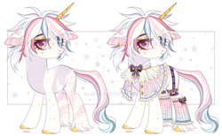 Size: 1024x631 | Tagged: safe, artist:miioko, oc, oc only, pony, unicorn, clothes, deviantart watermark, eyelashes, female, heterochromia, horn, mare, obtrusive watermark, simple background, solo, unicorn oc, unshorn fetlocks, watermark, white background