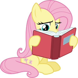 Size: 3000x3012 | Tagged: safe, artist:cloudy glow, fluttershy, pegasus, pony, a health of information, g4, .ai available, book, female, full body, high res, hoof hold, mare, reading, simple background, sitting, solo, transparent background, vector