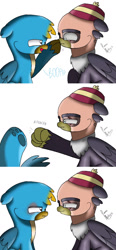 Size: 593x1280 | Tagged: safe, artist:beesmeliss, gallus, grampa gruff, griffon, g4, abuse, boop, chibi, gallabuse, gallus is not amused, punch, this will end in war, this will not end well, unamused