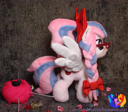 Size: 2616x2304 | Tagged: safe, artist:1stastrastudio, oc, oc only, oc:cherry blossom, pegasus, pony, bow, braid, female, glasses, hair bow, high res, irl, mare, photo, plushie, solo