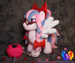 Size: 2746x2304 | Tagged: safe, artist:1stastrastudio, oc, oc only, oc:cherry blossom, pegasus, pony, bow, braid, female, glasses, hair bow, high res, irl, mare, photo, plushie, solo
