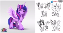 Size: 2048x1080 | Tagged: safe, artist:imalou, boulder media, twilight sparkle, alicorn, pony, g5, my little pony: a new generation, behind the scenes, boulder media logo, concept art, hasbro, hasbro logo, logo, my little pony: a new generation logo, netflix, netflix logo, solo, twilight sparkle (alicorn)