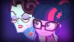 Size: 3410x1920 | Tagged: safe, screencap, principal abacus cinch, sci-twi, twilight sparkle, equestria girls, g4, my little pony equestria girls: friendship games, duo, duo female, eyes closed, female, glasses, high res, unleash the magic