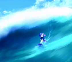 Size: 3310x2815 | Tagged: safe, artist:legionsunite, oc, oc:magenta pulse, pony, unicorn, clothes, high res, ocean, one-piece swimsuit, surfboard, surfing, swimsuit, water, wave