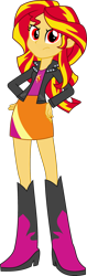 Size: 1012x3192 | Tagged: safe, anonymous artist, artist:ryan1942, edit, sunset shimmer, equestria girls, g4, boots, clothes, frown, hand on hip, high heel boots, jacket, legs, red eyes, shirt, shoes, simple background, skirt, solo, transparent background, vector