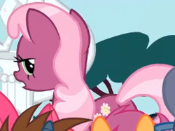 Size: 259x194 | Tagged: safe, edit, edited screencap, screencap, apple bloom, cheerilee, scootaloo, silver spoon, snips, earth pony, pegasus, pony, unicorn, g4, season 2, the return of harmony, apple bloom's bow, bow, butt, cheerilee is not amused, cropped, female, filly, flowerbutt, foal, glasses, hair bow, plot, statue, unamused