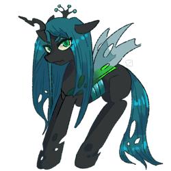Size: 1280x1280 | Tagged: safe, artist:metaruscarlet, queen chrysalis, changeling, changeling queen, g4, crown, eye clipping through hair, eyebrows, eyebrows visible through hair, female, frown, jewelry, looking at you, regalia, simple background, solo, transparent background