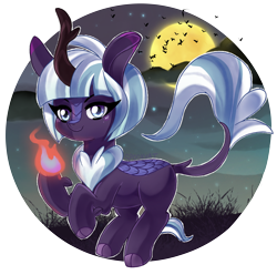 Size: 2820x2800 | Tagged: safe, artist:spookyle, oc, oc only, oc:moonlit breeze, kirin, female, fire, high res, illustration, kirin oc, mare, moon, night, simple background, solo, transparent background