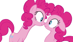 Size: 1250x714 | Tagged: safe, edit, edited screencap, editor:twilyisbestpone, screencap, pinkie pie, earth pony, pony, g4, season 3, too many pinkie pies, background removed, boop, clone, female, floppy ears, mare, noseboop, not a vector, pinkie clone, scrunchy face, simple background, transparent background