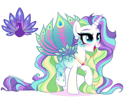 Size: 1674x1306 | Tagged: safe, artist:elementbases, artist:gihhbloonde, oc, oc only, alicorn, pony, unicorn, g3, g4, adoptable, adoptable open, art pony, base used, blue mane, eyeshadow, facial markings, feathered wings, female, green eyes, green mane, jewelry, long mane, long tail, makeup, mare, markings, multicolored hair, multicolored mane, necklace, next generation, open mouth, parent:peacock pony, parent:rarity, peacock feathers, peacock pony, purple mane, raised hoof, simple background, smiling, solo, standing, tail, transparent background, white coat, wings