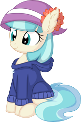 Size: 5320x7989 | Tagged: safe, artist:cyanlightning, coco pommel, earth pony, pony, g4, .svg available, absurd resolution, clothes, cocobetes, cute, ear fluff, female, hat, hoodie, mare, simple background, sitting, solo, transparent background, vector