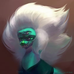 Size: 2160x2160 | Tagged: safe, artist:miurimau, earth pony, gem (race), gem pony, pony, bust, clothes, female, frown, fusion, gem, gem fusion, high res, jasper (mineral), malachite (steven universe), mineral, multiple eyes, ponified, quartz, red striped jasper, solo, steven universe