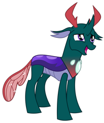 Size: 1572x1853 | Tagged: safe, alternate version, artist:sketchmcreations, edit, pharynx, changedling, changeling, g4, to change a changeling, male, open mouth, open smile, pony eyes, pony eyes edit, prince pharynx, simple background, smiling, solo, standing, transparent background, vector