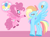 Size: 2184x1623 | Tagged: safe, artist:emilylsart, pinkie pie, rainbow dash, pegasus, pony, g4, alternate cutie mark, alternate design, alternate eye color, alternate hair color, alternate hairstyle, colored hooves, colored pupils, duo, duo female, female, flying, frown, g5 concept leak style, g5 concept leaks, looking at each other, looking at someone, open mouth, open smile, pegasus pinkie pie, pink background, pinkie pie (g5 concept leak), race swap, rainbow dash (g5 concept leak), raised hoof, redesign, serious, serious face, simple background, smiling, smiling at each other, spread wings, standing, unshorn fetlocks, wings