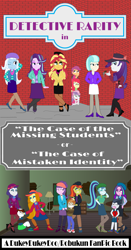 Size: 1825x3480 | Tagged: safe, artist:robukun, adagio dazzle, apple bloom, aria blaze, button mash, coco pommel, pipsqueak, rarity, rumble, scootaloo, sonata dusk, starlight glimmer, suri polomare, sweetie belle, trixie, oc, oc:miss rary, oc:rougher, equestria girls, g4, bondage, bound and gagged, child, cloth gag, cuffs, cutie mark crusaders, detective, detective rarity, equestria girls-ified, female, gag, help us, hostage, kidnapped, male, rope, rope bondage, the dazzlings, tied up, vitiligo