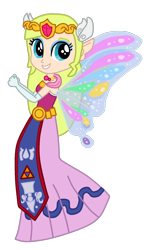Size: 2000x3000 | Tagged: safe, artist:toybonnie54320, artist:user15432, fairy, human, hylian, equestria girls, g4, artificial wings, augmented, base used, butterfly wings, clothes, crossover, crown, dress, equestria girls style, equestria girls-ified, fairy wings, flying, glimmer wings, gloves, gossamer wings, high res, jewelry, looking back, magic, magic wings, pink dress, princess zelda, regalia, simple background, solo, the legend of zelda, toon zelda, transparent background, wings