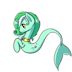 Size: 500x500 | Tagged: safe, artist:rinkunokoisuru, oc, oc only, merpony, unicorn, fish tail, flowing tail, green mane, horn, jewelry, male, necklace, seaponified, seashell, simple background, smiling, solo, species swap, stallion, tail, transparent background, yellow eyes