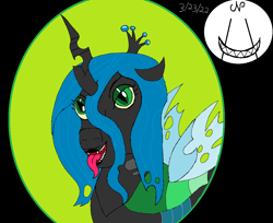 Size: 1186x968 | Tagged: safe, artist:nzovjune, queen chrysalis, changeling, g4, digital art, fanart, simple background, tongue out