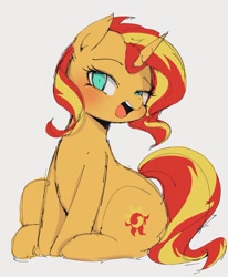 Size: 1014x1231 | Tagged: safe, artist:manachaaaaaaaa, sunset shimmer, pony, unicorn, g4, blushing, female, looking at you, mare, solo