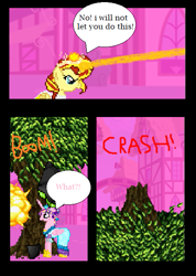 Size: 445x625 | Tagged: safe, artist:boogeyboy1, princess cadance, sunset shimmer, alicorn, pony, unicorn, g4, comic, laser, tree