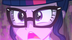 Size: 3410x1920 | Tagged: safe, screencap, sci-twi, twilight sparkle, equestria girls, g4, my little pony equestria girls: friendship games, close-up, female, glasses, high res, open mouth, solo, unleash the magic