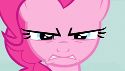 Size: 1258x720 | Tagged: safe, screencap, pinkie pie, earth pony, pony, g4, season 5, the cutie map, close-up, looking at you, narrowed eyes, pinkie pie is not amused, solo, unamused