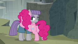 Size: 1280x720 | Tagged: safe, screencap, maud pie, pinkie pie, earth pony, pony, g4, rock solid friendship, season 7, balloonbutt, butt, duo, duo female, female, hug, mare, pie sisters, plot, sibling love, siblings, sisterly love, sisters