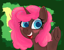 Size: 3300x2550 | Tagged: safe, artist:mostvaluedpony, oc, oc:cuddle cakes, blushing, food, high res, solo, sprinkles